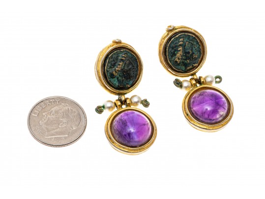 Amethyst And Medallion Pendant Earrings
