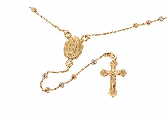 14K Tri-Colored Drop Cross Pendant Necklace