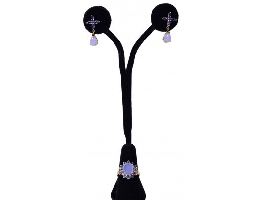 14K YG Chalcedony, Tanzanite Cocktail Ring & Earrings *UPDATED*