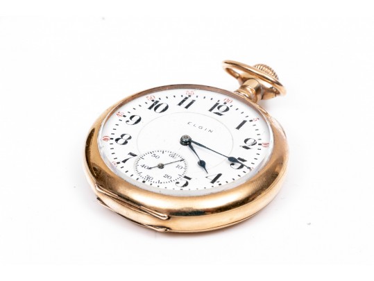 English Vintage Sterling Repousse Pocketwatch Holder With Gold Filled Elgin Watch