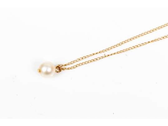 Collection Of 14K And Cultured Pearl Necklace, Earrings And Ring, Size 6