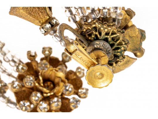 MIriam Haskell Stunning Double Row Crystal And Flower Bracelet And Earrings Set