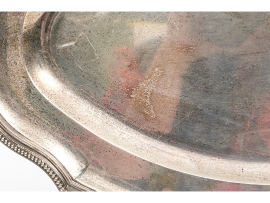 Vintage Classic French Silver Oval Tray, Chippendale Border With Beaded Edge
