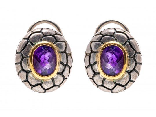 Textured Amethyst Set Sterling Silver Earrings