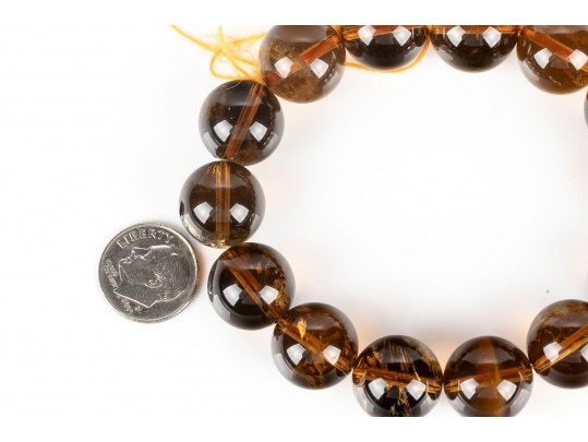 Carnelian Beaded Necklace And Brown Quartz Beaded Bracelet