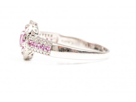 14K White Gold, Pink Sapphire And Diamond Ring, Size 11+