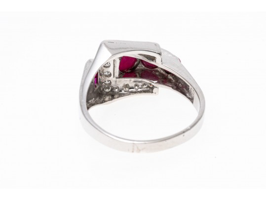 Artistic Platinum Synthetic Ruby And Star Ruby With Diamond Ring, Size 10.5