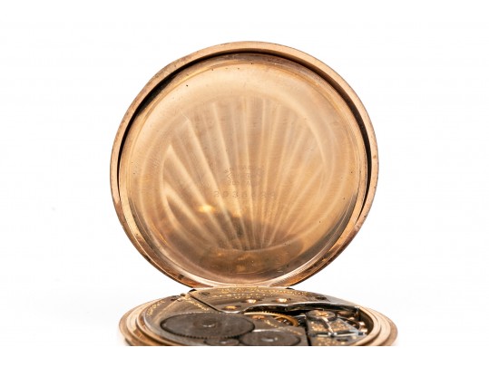 English Vintage Sterling Repousse Pocketwatch Holder With Gold Filled Elgin Watch