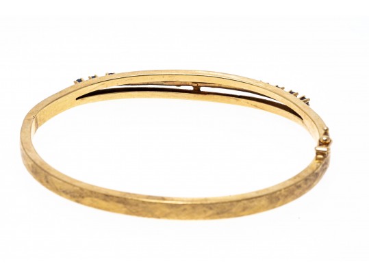 14k Yellow Gold Beautiful Hinged Sapphire Bangle Bracelet, App. 0.95 TCW