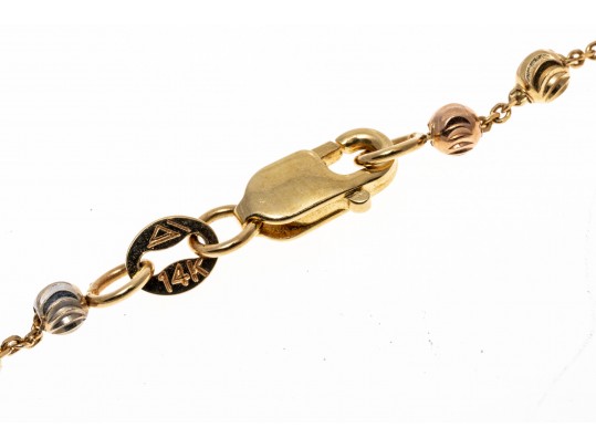 14K Tri-Colored Drop Cross Pendant Necklace