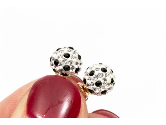 14K Black And White Zirconia Stud Earrings