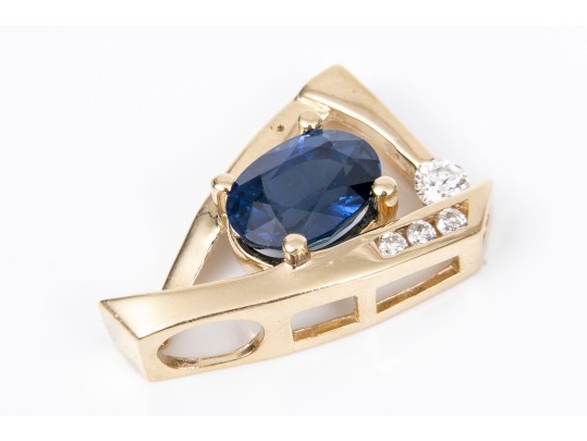 Geometric 14K Sapphire And Diamond Pendant