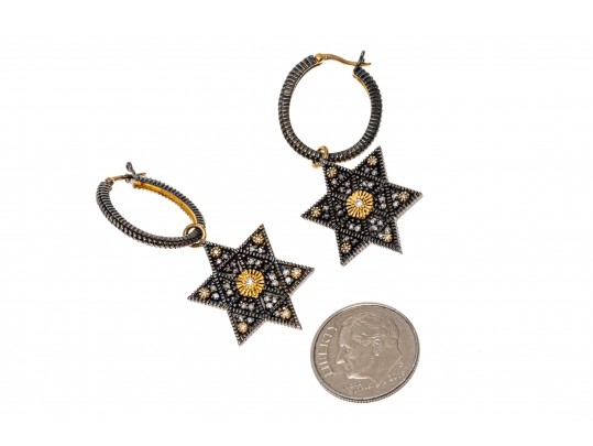Sterling Hoop And Star Pendant Earrings