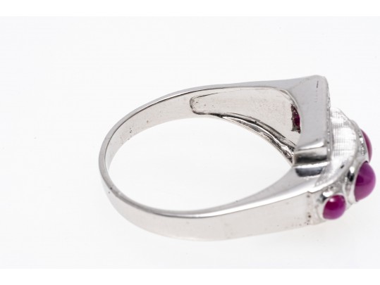 Artistic Platinum Synthetic Ruby And Star Ruby With Diamond Ring, Size 10.5
