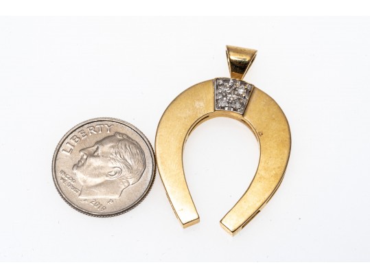 14k Yellow Gold Handsome Diamond Set Horseshoe Pendant, App. 0.06 TCW
