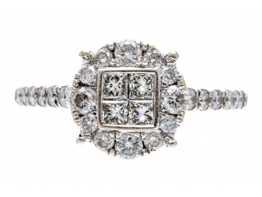 Stunning 10K White Gold Diamond Set Ring, Size 5.25-