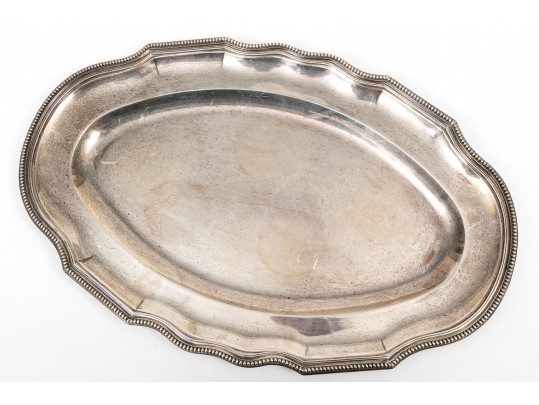 Vintage Classic French Silver Oval Tray, Chippendale Border With Beaded Edge