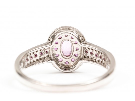14K White Gold, Pink Sapphire And Diamond Ring, Size 11+