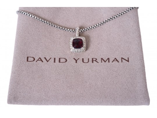 David Yurman Petite Albion Garnet Pave Diamond Pendant Necklace