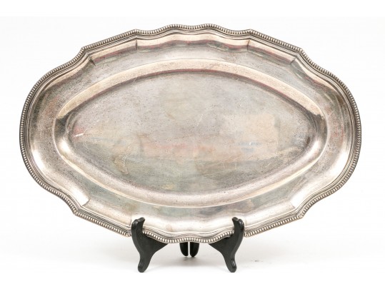 Vintage Classic French Silver Oval Tray, Chippendale Border With Beaded Edge