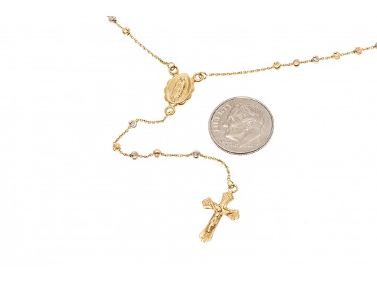 14K Tri-Colored Drop Cross Pendant Necklace