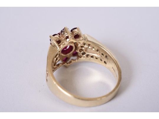 14K Yellow Gold Synthetic Ruby And Diamond Ring, Size 7.75 *UPDATED*