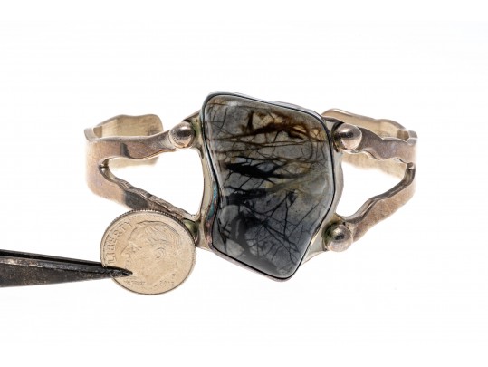 A.Cadman Sterling Silver Fabulous Hand Wrought Picture Jasper Cuff Bracelet