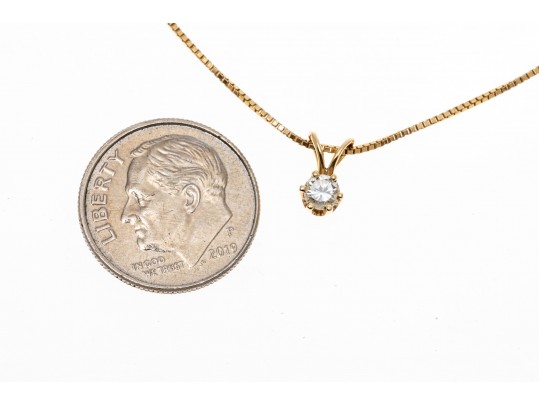 Dainty 14K Single Diamond Pendant Necklace
