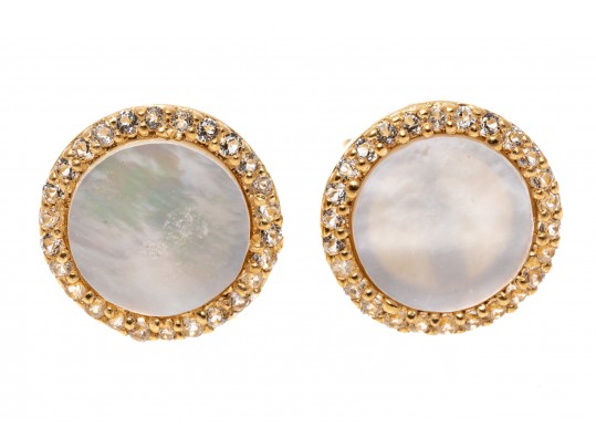 Sterling Necklace And Earrings Set With Mother Of Pearl And Topaz