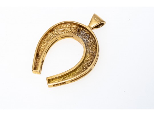 14k Yellow Gold Handsome Diamond Set Horseshoe Pendant, App. 0.06 TCW