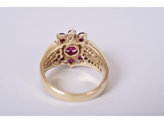 14K Yellow Gold Synthetic Ruby And Diamond Ring, Size 7.75 *UPDATED*
