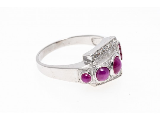 Artistic Platinum Synthetic Ruby And Star Ruby With Diamond Ring, Size 10.5