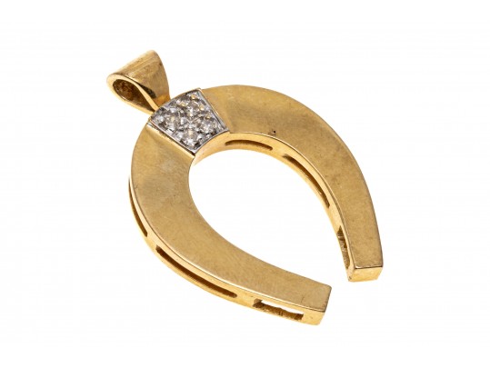 14k Yellow Gold Handsome Diamond Set Horseshoe Pendant, App. 0.06 TCW