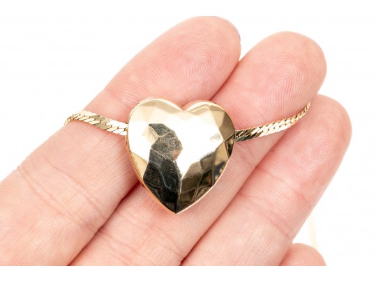 Romantic 14K Herringbone And Heart Pendant Necklace