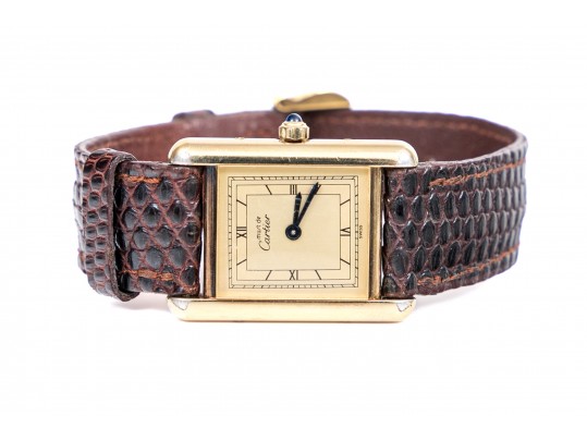 Cartier Sterling Silver Vermeil Small Must De Cartier Tank Watch, With Strap