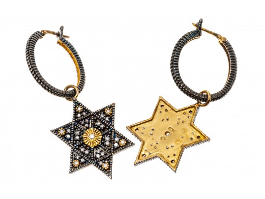 Sterling Hoop And Star Pendant Earrings