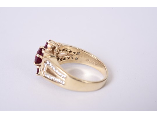 14K Yellow Gold Synthetic Ruby And Diamond Ring, Size 7.75 *UPDATED*