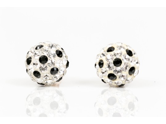 14K Black And White Zirconia Stud Earrings