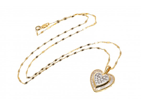 Romantic 14K Diamond Set Heart Pendant Necklace