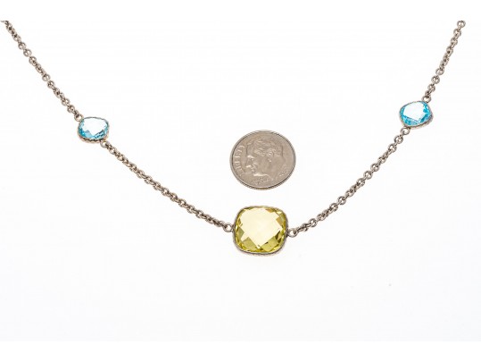 999 Fine Silver Peridot And Topaz Stationed Necklace