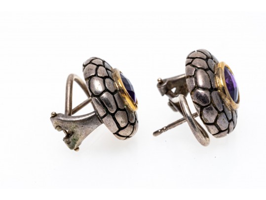 Textured Amethyst Set Sterling Silver Earrings