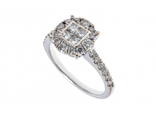 Stunning 10K White Gold Diamond Set Ring, Size 5.25-