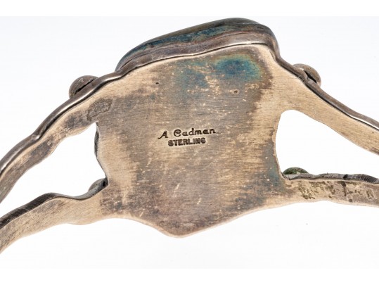 A.Cadman Sterling Silver Fabulous Hand Wrought Picture Jasper Cuff Bracelet