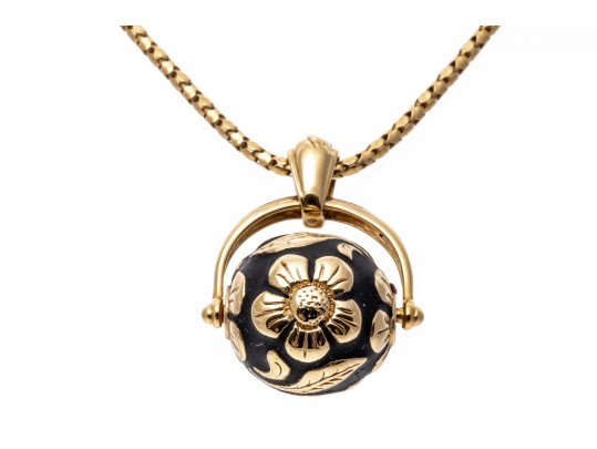 Dynamic 18K And 14K Gold Floral Roller Pendant Necklace