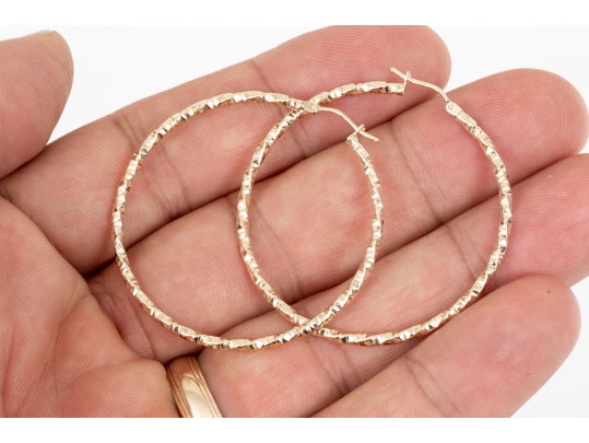 14K Twist Hoop Pendant Earrings