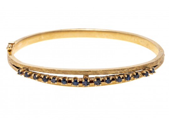 14k Yellow Gold Beautiful Hinged Sapphire Bangle Bracelet, App. 0.95 TCW