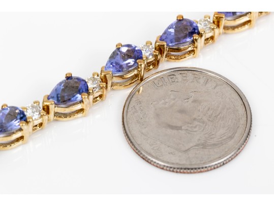 18K Alternating Pear Tanzanite And Round Diamond Line Bracelet