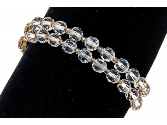 MIriam Haskell Stunning Double Row Crystal And Flower Bracelet And Earrings Set