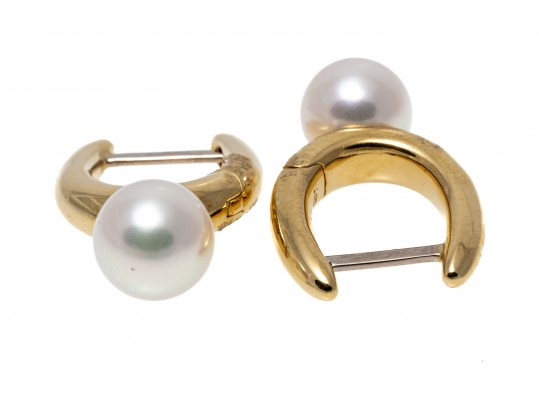 Mikimoto Lovely 18kyg Cultured Pearl Set Hoop Earrings, With Box