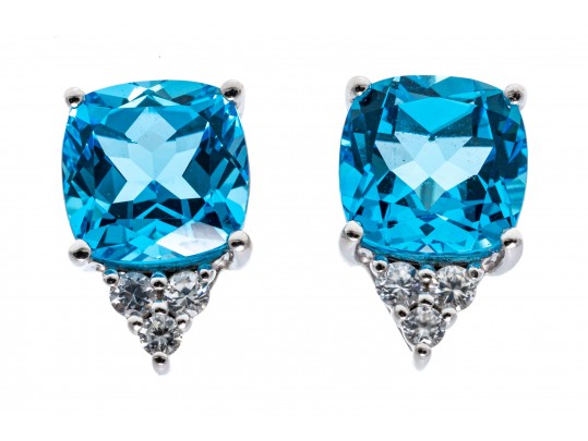 Bright Blue And White Topaz Sterling Earrings
